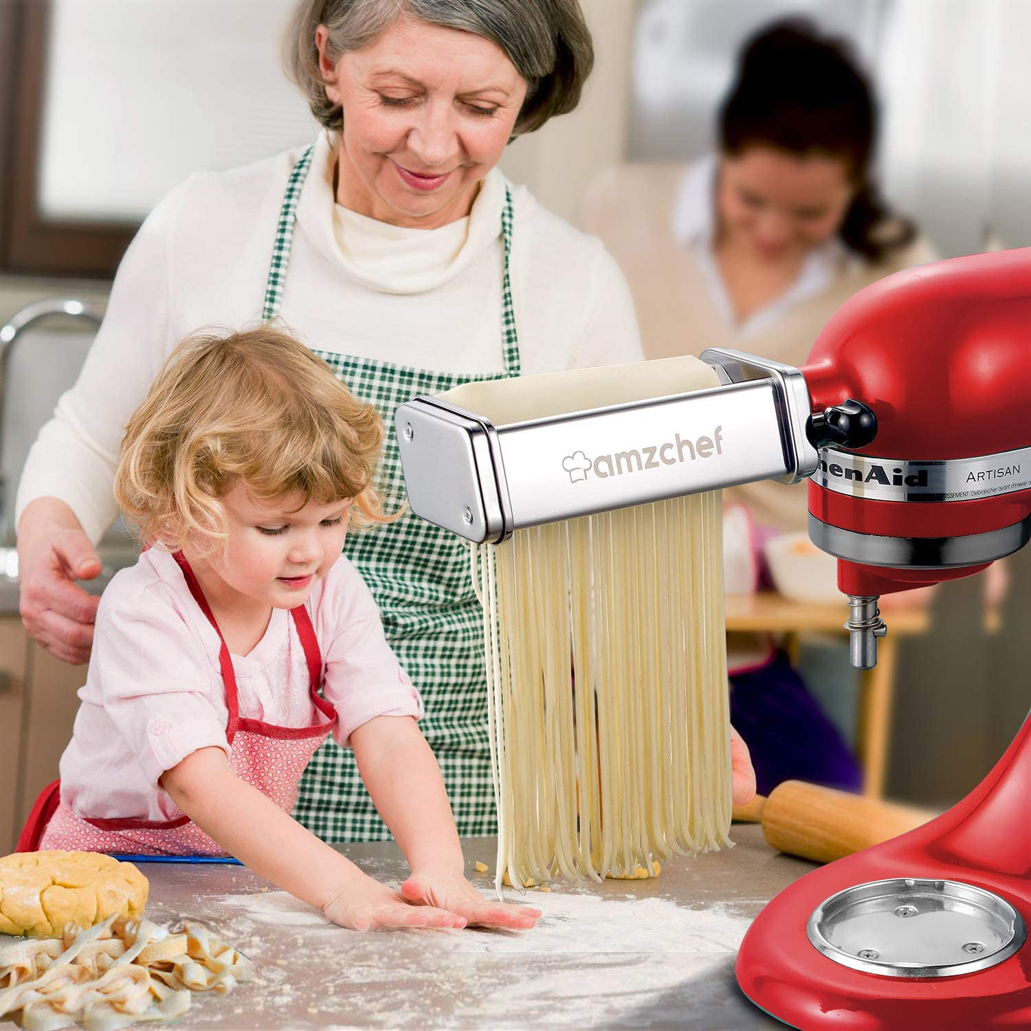 AMZCHEF Stainless Steel Pasta Maker Machine Accessories for KitchenAid Stand Mixers Pasta Roller Attachment 
