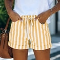 thumbnail image 2 of Hearthz Striped Linen Shorts Women High Waisted Wide Leg Bermuda Shorts for Women Rolled Cuffed Hem Women Athletic Shorts with Pocket Yellow M, 2 of 4