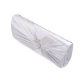 thumbnail image 3 of Premium Oval Rhinestone Pleated Satin Clutch Evening Bag Handbag, Silver, 3 of 5