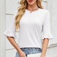 thumbnail image 2 of OSOLU Women Solid Color Striped O-Neck Mid Sleeve T-Shirt Tshirts Tee With Sleeves Stylish Dailywear, 2 of 6