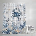 thumbnail image 4 of Ocean Crab Shower Curtain, 72" x 72", Blue Yellow Sea Star Shell Coral White Wood Grain Waterproof Bathroom Curtain Washable Shower Curtain Set with 12 Hooks, 4 of 8