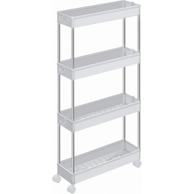 SONGMICS Carro de Almacenamiento de 4 Niveles, Carro de Cocina, 12.5 x 40 x 88 cm, con Ruedas, para Baño, Oficina, Blanco Nube