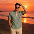 thumbnail image 5 of Men's Linen Shirts Short Sleeve Stand Collar Lace Up T Shirts Casual Lightweight Breathable Relaxed Fit Summer Tees, L, 5 of 7