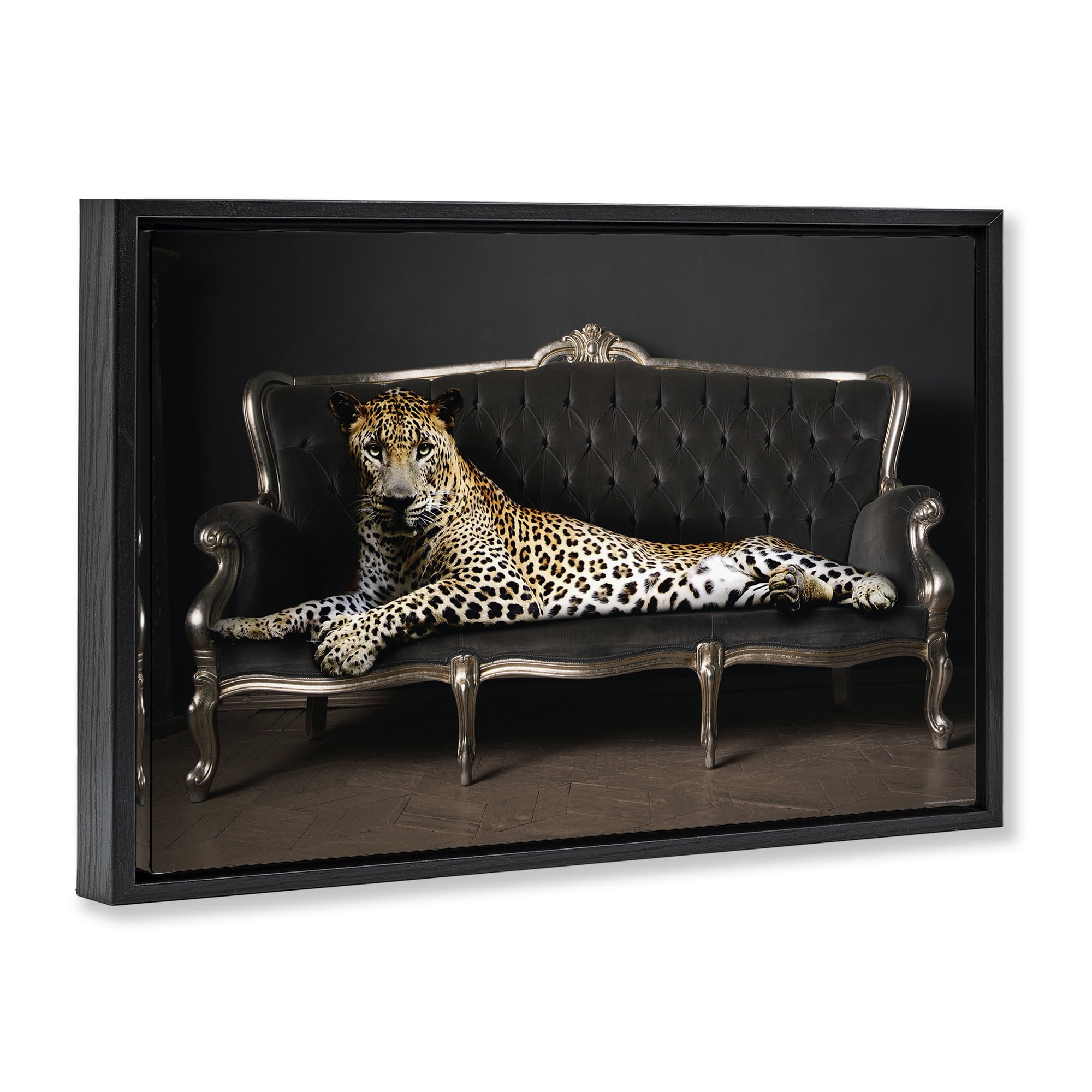 Stupell Industries Cheetah Sprawled on Couch Animals Painting Black Floater Framed Canvas Art Print Wall Art, 25 x 17