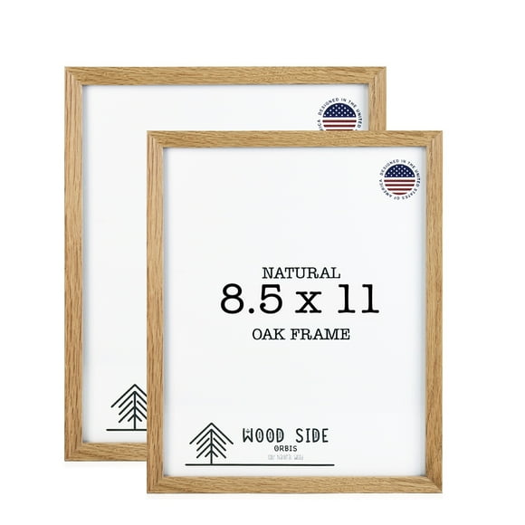 Oak Wood Picture Frames 8.5x11 - Set of 2 - Natural Solid Wood Photo Frame Real Glass Wall Mount Tabletop