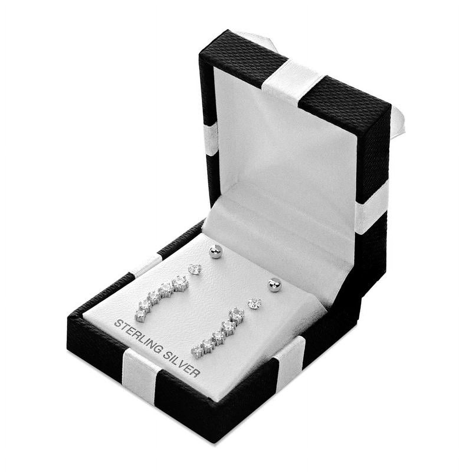 Sterling Silver Cubic Zirconia Ball Stud And Crawler Earrings Set