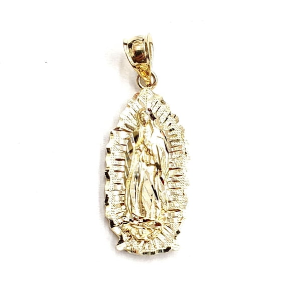 14k yellow gold virgin Mary Guadalupe pendant diamond cut religious jewelry 2.5g