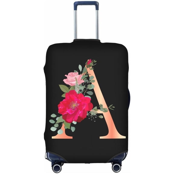 Floral Letter A Travel Luggage Cover Spandex Suitcase Protector Elastic Washable Stretch Suitcase Cover,Size S(Fit 18-21inch Suitcase)