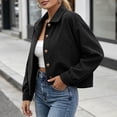 thumbnail image 5 of Horkkom Corduroy Jacket Women Button Down Long Sleeve Solid Color Jackets Cropped Lightweight Casual Jackets with Pockets, S-2XL, 5 of 7
