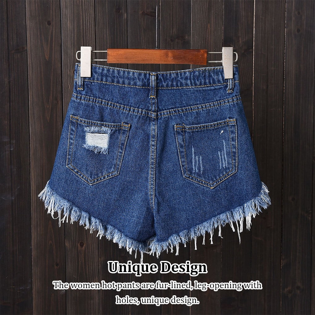 Maoww Female Denim Booty Shorts Casual Summer Pants Fur lined Bottom with Pockets Sexy Ripped Short Jeans Beach Travel 4XL