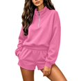 thumbnail image 6 of Norvella Womens Half Zip 2 Piece Shorts Set Long Sleeve Pullover Top Elastic Waist Bottoms With Pockets Matching Casual Sweatsuit, 6 of 8