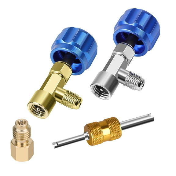 APPLAYERR AC Recharge Kit R1234YF Can Tap Self Sealing Puncture Valve Core Remover Brass Blue Handle for Cars Trucks SUVs