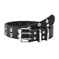 thumbnail image 4 of Womens Punk Waist Belt Gothic Leather with Metal Buckle Stylish Waistband Double Grommet Belt for Dresses Jeans Party Halloween 43, 4 of 8