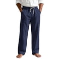 thumbnail image 2 of Guluxicc Men's Linen Pants with Multi Pocket Elastic Drawstring Long Straight Leg Beach Trousers for Summer Vacation Casual Outfits, 2 of 8