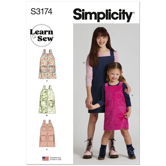 Simplicity Sewing Pattern 3174 - Children's and Girls Learn to Sew Jumpers, Size K5(7-8-10-12-14)