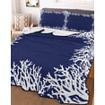 thumbnail image 3 of Quilts Twin Size Bedding Set, Coastal Coral Lightweight Quilted Comforter, Navy Blue Ocean Marine Nautical Beach Soft Reversible Bedspread Coverlet with Pillow Covers for All Season, 68" x 86", 3 of 7