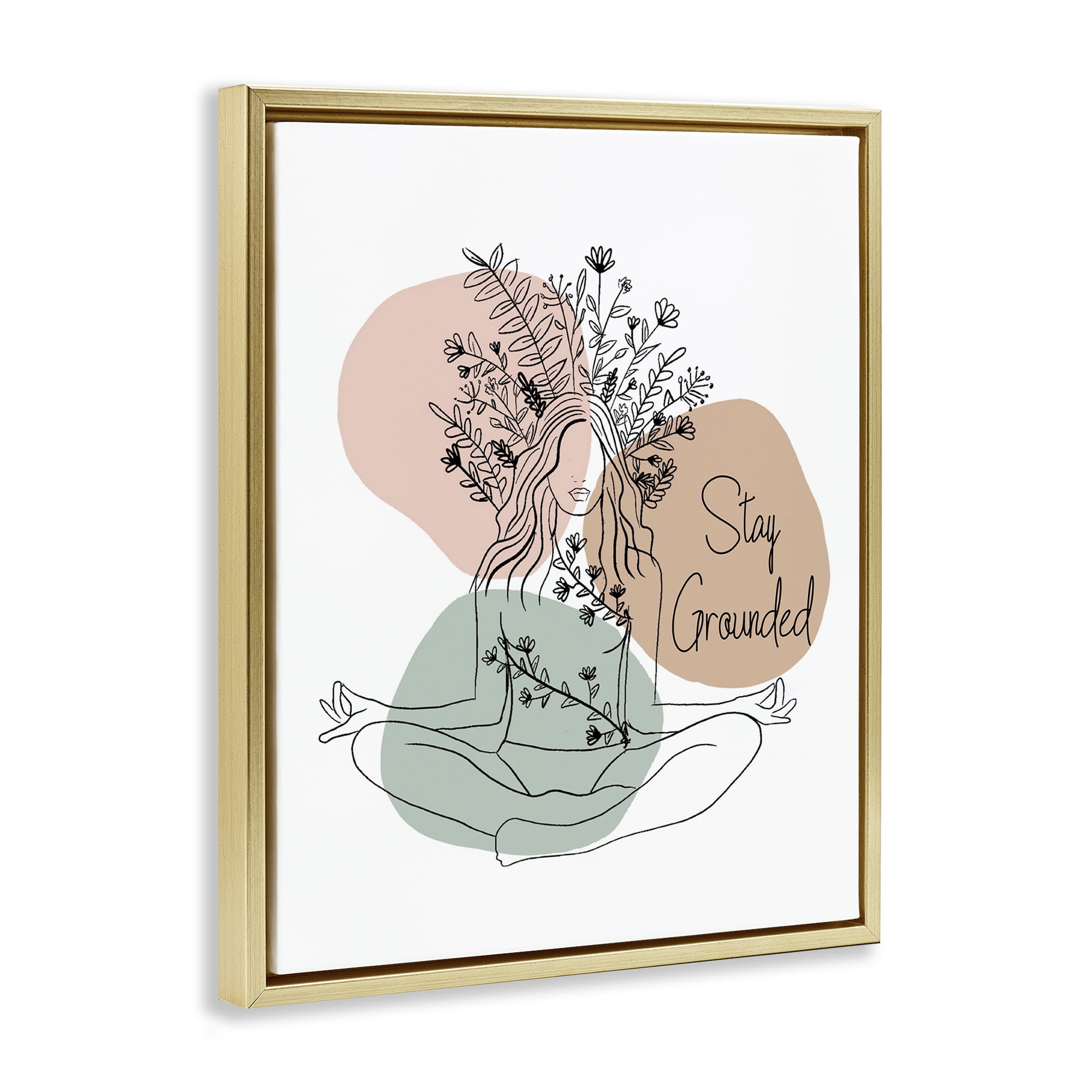Stupell Industries Stay Grounded Portrait Typography Painting Gold Floater Framed Art Print Wall Art, 25 x 31