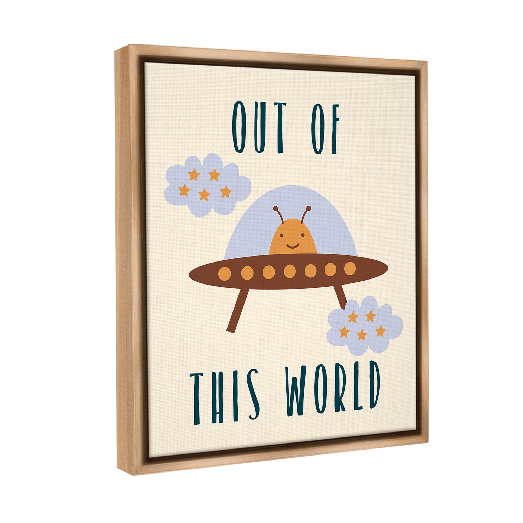 Stupell Industries Alien Spaceship Phrase Fairy Tales & Fantasy Painting Brown Floater Framed Canvas Art Print Wall Art, 17 x 21