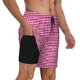 thumbnail image 3 of Picia Pink Gingham pattern Mens Swim Trunks with Compression Liner Stretch Beach Shorts Quick Dry with Zipper Pockets No-Chafing Board Shorts-Medium, 3 of 9