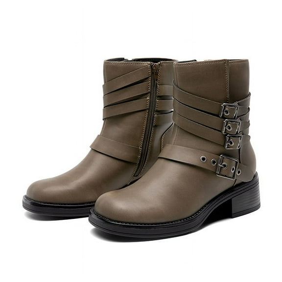BURUDANI Women's Buckle Strap Ankle Boots