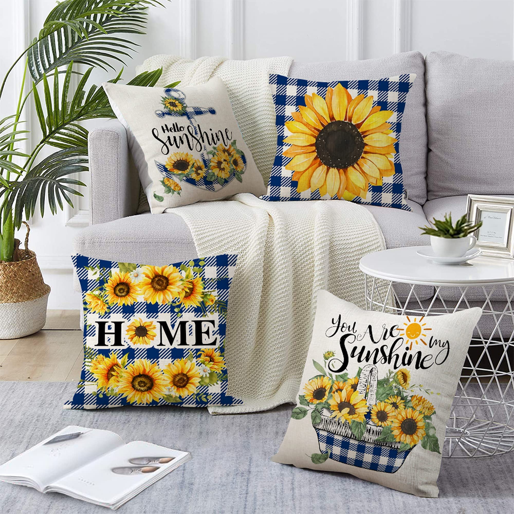 Sunflower Pillow Covers (18” x 18” - Set of 4) Double Sided