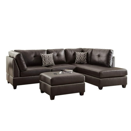 Viola Faux Leather Chaise Sectional Set with Ottoman in Espresso