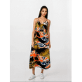 thumbnail image 3 of Women's Ruffled Neckline Tropical Palm Tree Print Midi Dress, Black, Small, 3 of 5