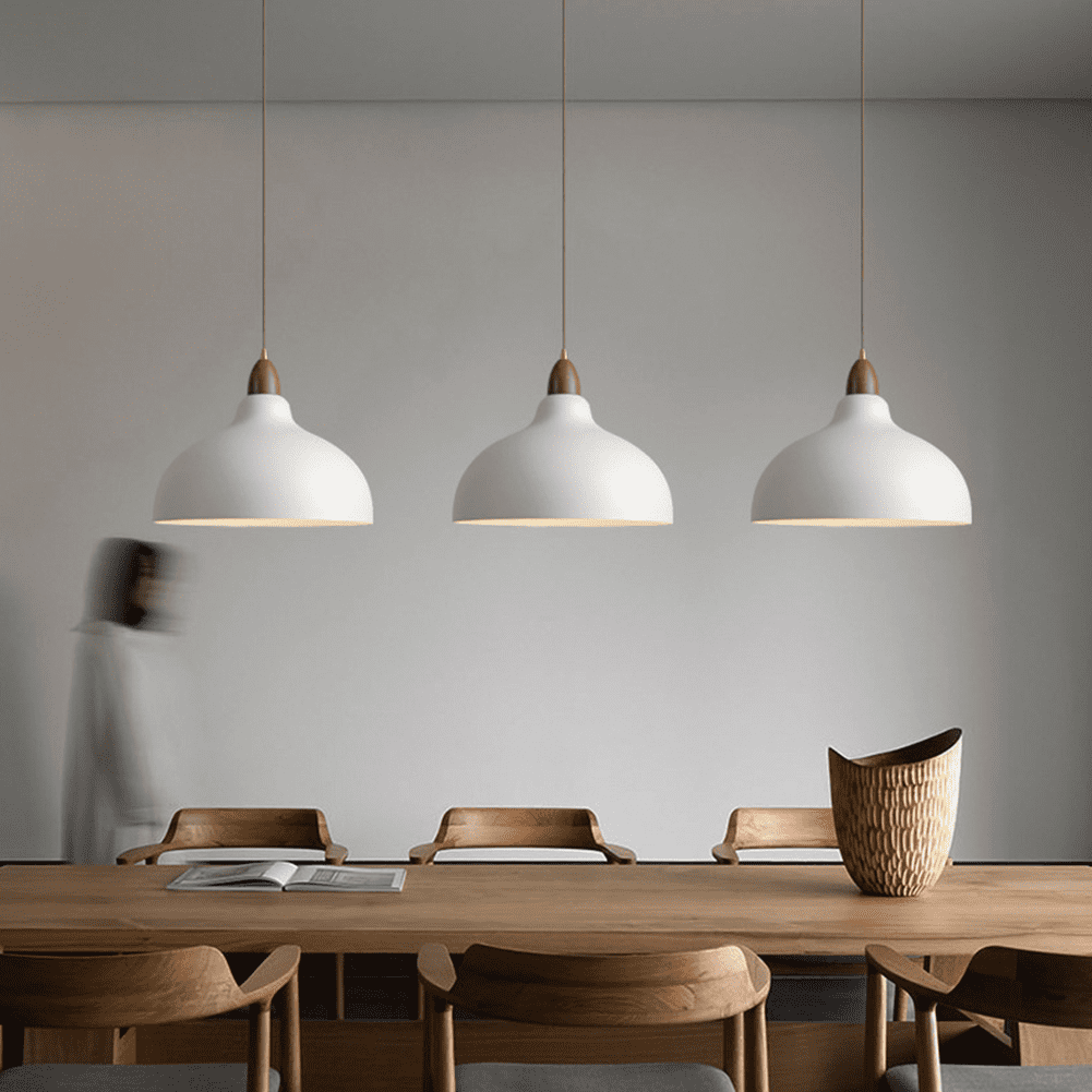Modern Minimalist Dome Pendant Lamp, Wood Metal Iron Pendant Light Fixture, Semicircle Farmhouse Pendant Lighting, Japanese Style Rustic Chandelier for Dining Room Table Kitchen Island