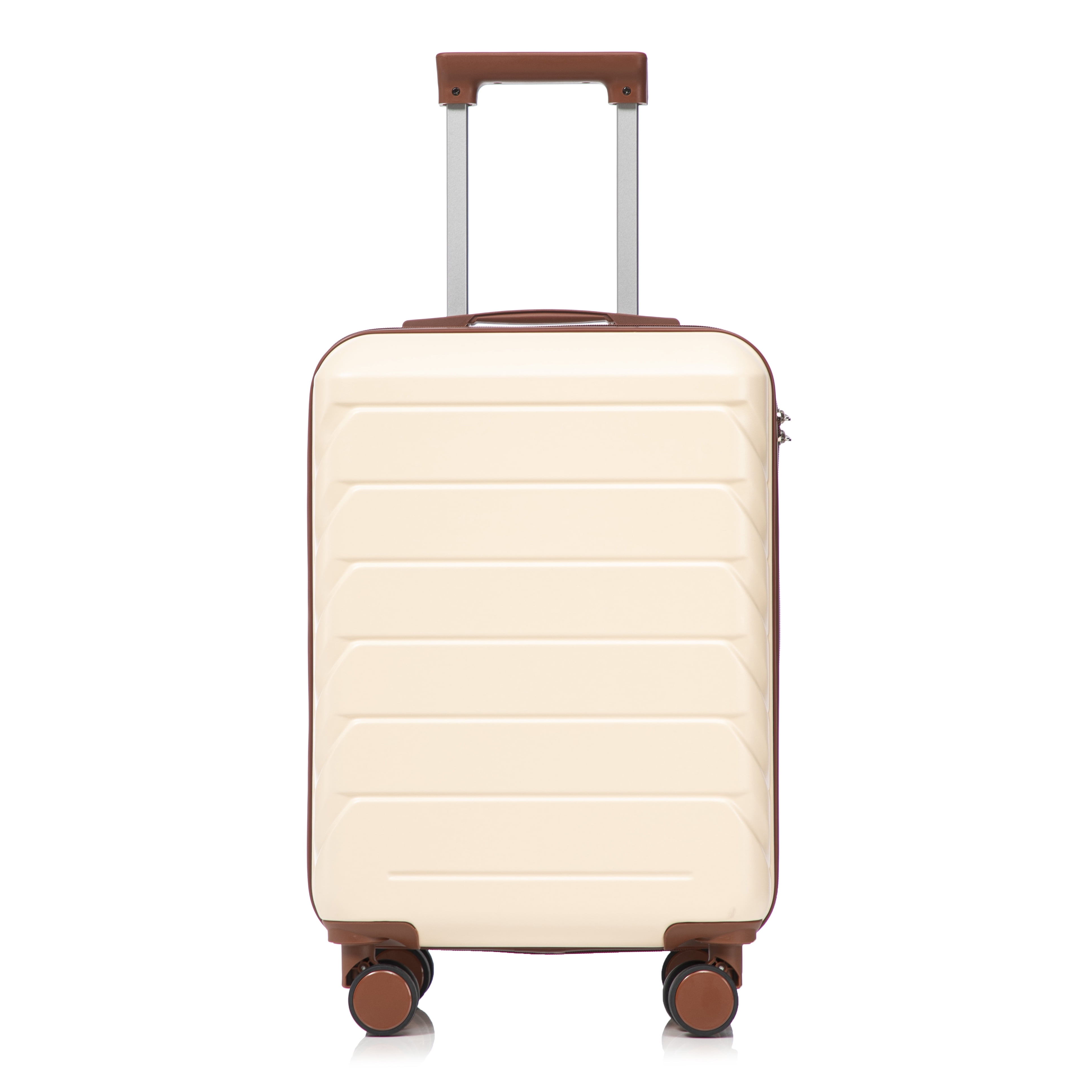 20 Inch ABS Hard Shell Travel Checked Luggage - Scratch Resistant Surface Four Multi-Directional Wheels, With Combination Lock.(Beige)