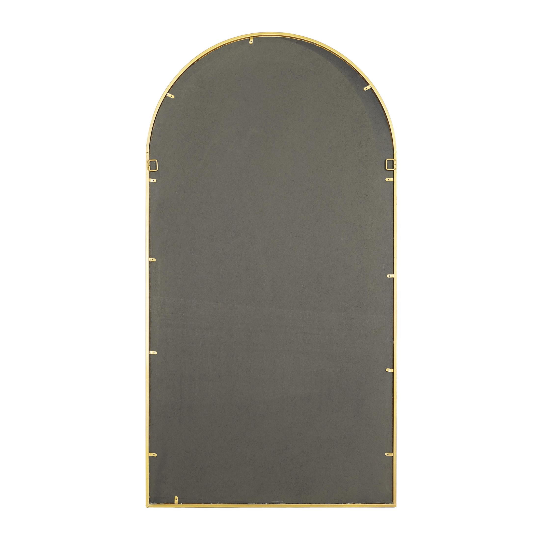 DecMode Gold Metal Arched Window Pane Room Wall Mirror with Arched Top, 32" x 1" x 60"