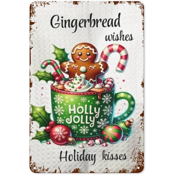 Christmas Tin Signs Red And Green Gingerbread Man Retro Fun Wall Decor For Kitchen, Bar, Cafe, Garage, Bathroom, 8x12 Inches