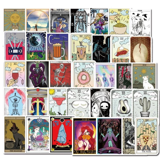 Set de pegatinas TAROT Poker, 50 unidades, maleta, monopatín y tableta