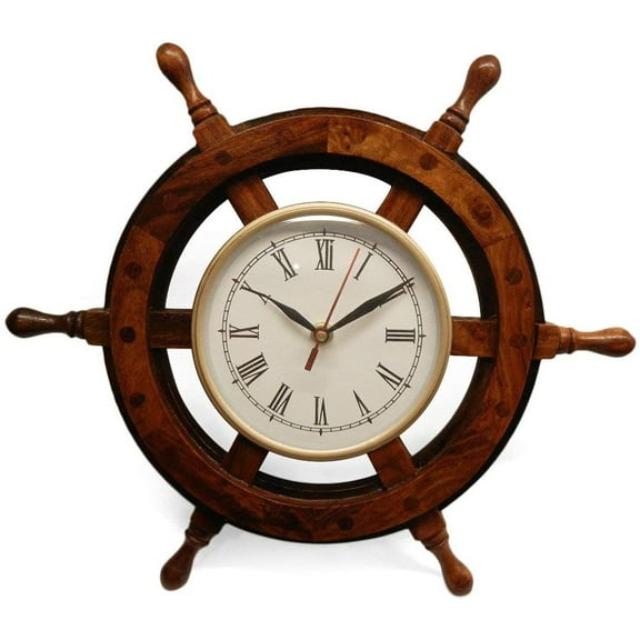 18" Wooden Ship Wheel (8" - Dial) - (White Roman Dial)