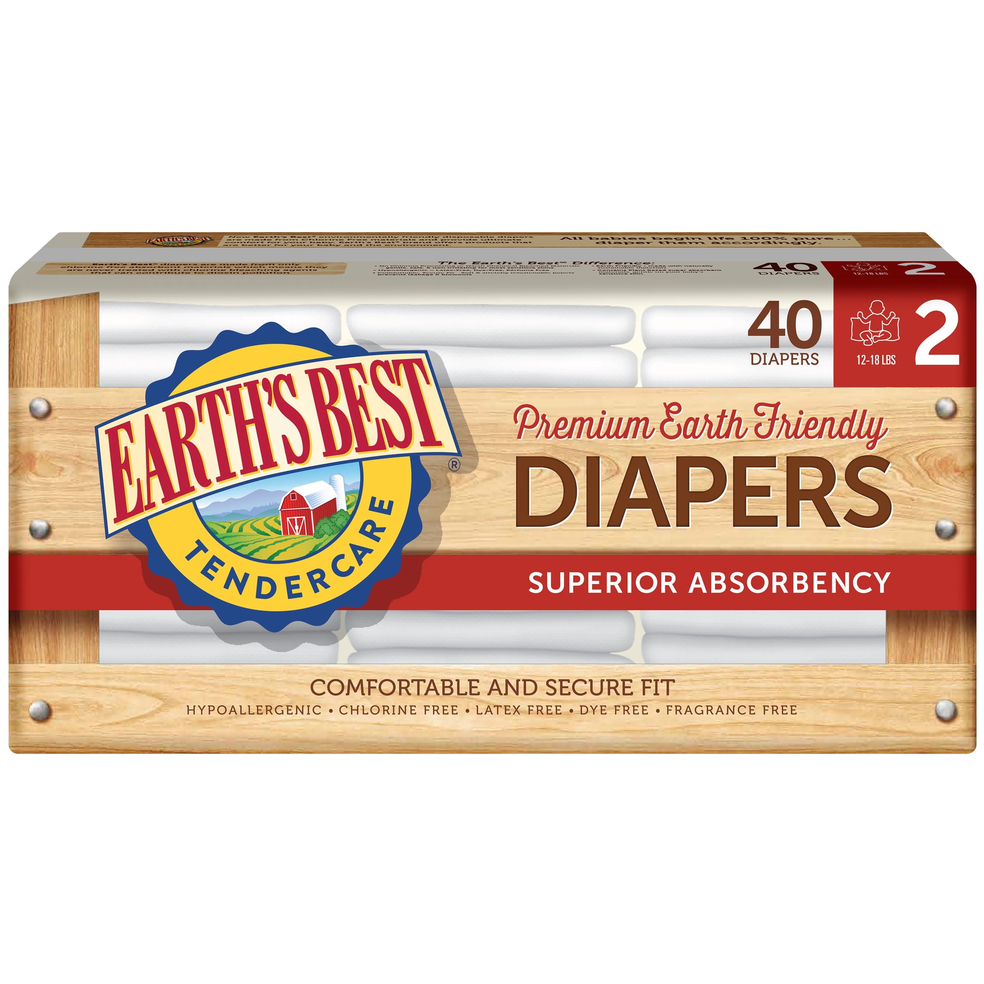 Earth's Best Premium TenderCare Diapers, Size 2, 40 Diapers