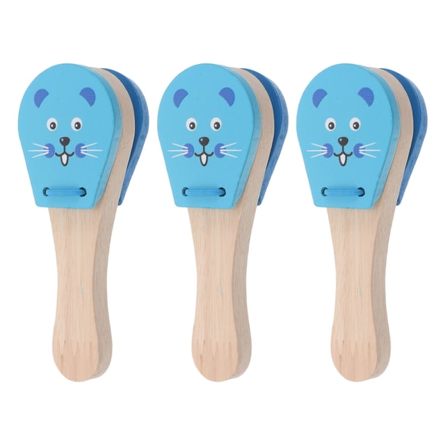 IFANLANDOR Blue Wooden Maracas Hand Percussion Rattles 3Pcs for Indoor Play and Toddler Instruments