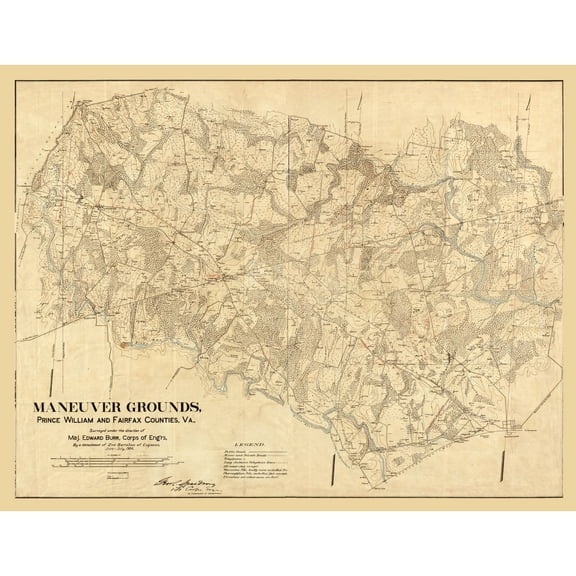 Historic County Map - Prince William County Virginia - Burr 1904 - 29.67 x 23 - Vintage Wall Art