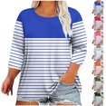 thumbnail image 2 of Utoimkio 3/4 Sleeve Shirts for Women Plus Size Casual Floral Print Crewneck Loose Fit Pleated Pullover Shirts Tops for Women, 2 of 4