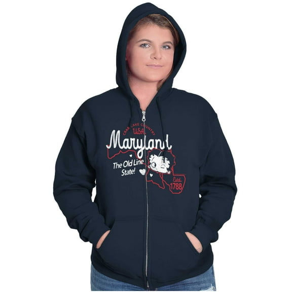 Betty Boop Maryland State Map Outline Women Plus Size Zipper Hoodie Brisco Brands 4X