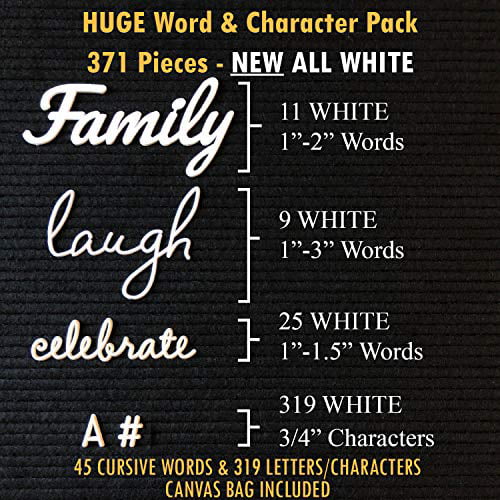 Bag Only 45 1-3 Inch Cursive Words Letter Board Letters and Words For Changeable Boards and Felt Letterboards Letters Plastic Letter Set Words 371 Piece ALL WHITE Mega Bundle Characters