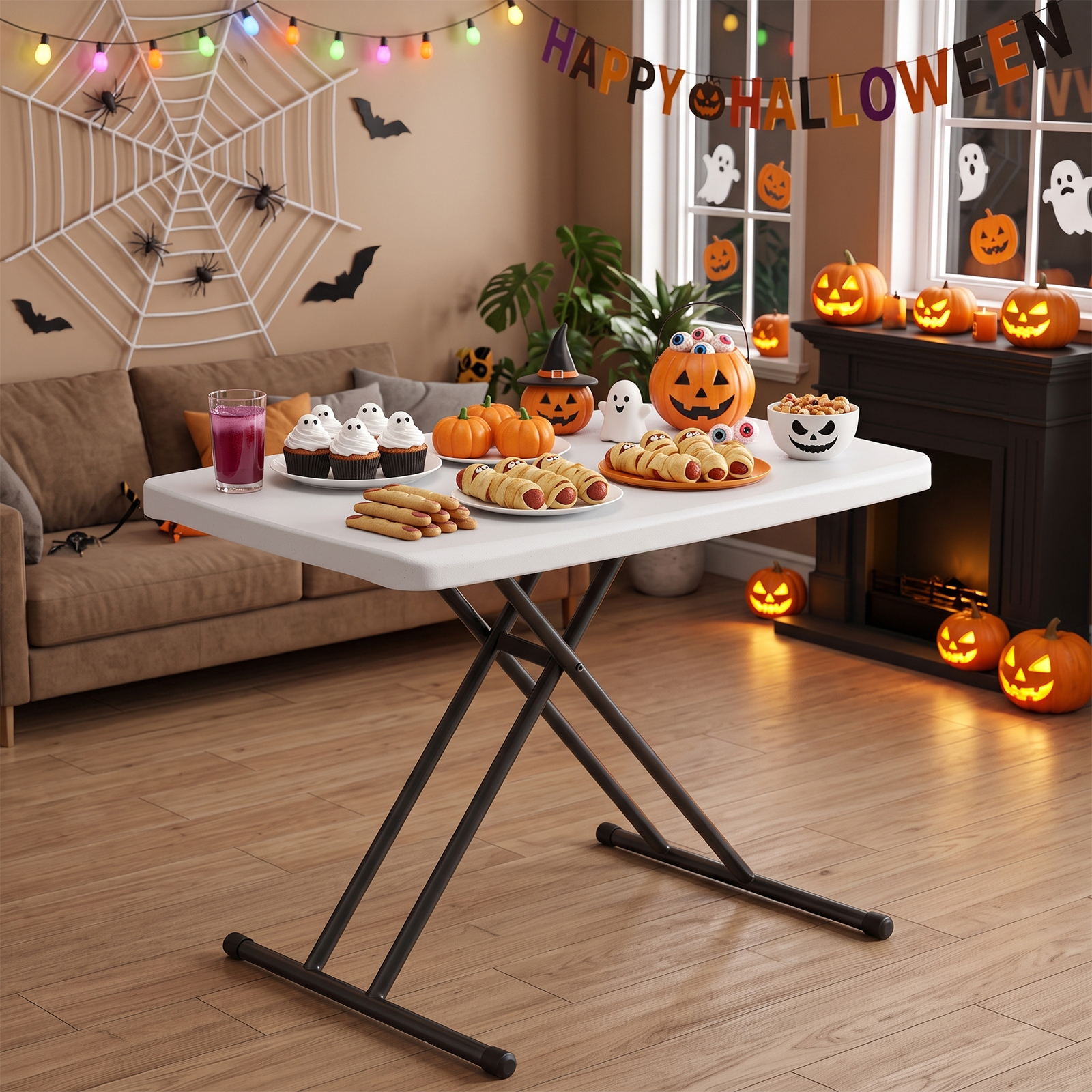 Wasuhe 30" Folding Table with Height Adjustment, White photo 2