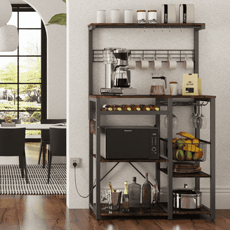 Walsunny Kitchen Bakers Rack Stand with Power Outlet, 10 Hooks