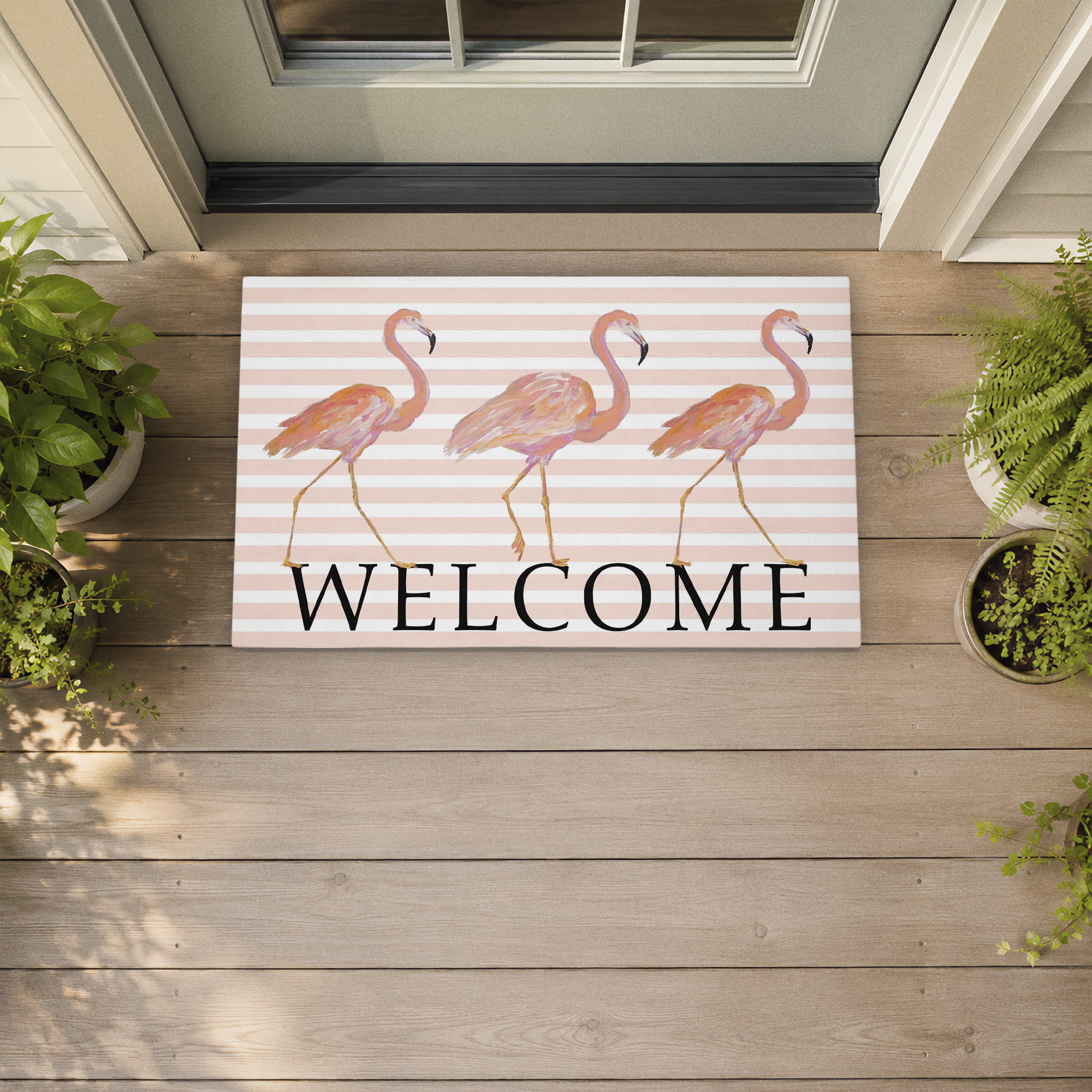 Stupell Industries Welcome Three Flamingos Printed Outdoor Door Floor Mat, design by Julie DeRice