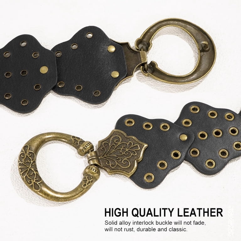 Zhengup Wide Disc Belt for Women Vintage Leather Hollow Out  display picture 1