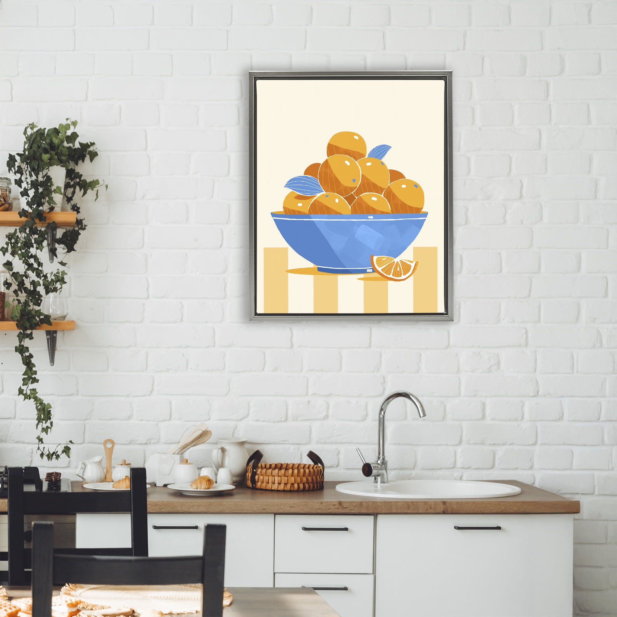 Stupell Industries Orange Citrus Bowl Striped Gray Framed Floater Canvas Wall Art, design by Lucca Sheppard