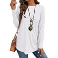 thumbnail image 2 of Womens Long Sleeve Shirt Crew Neck Casual Top Basic Blouse Fall Fashion Loose Fit Tunic Elegant Y2K Style Outfits White L, 2 of 5