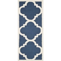 SAFAVIEH Cambridge Justine Geometric Quatrefoil Wool Runner Rug, Navy/Ivory, 2'6" x 10'
