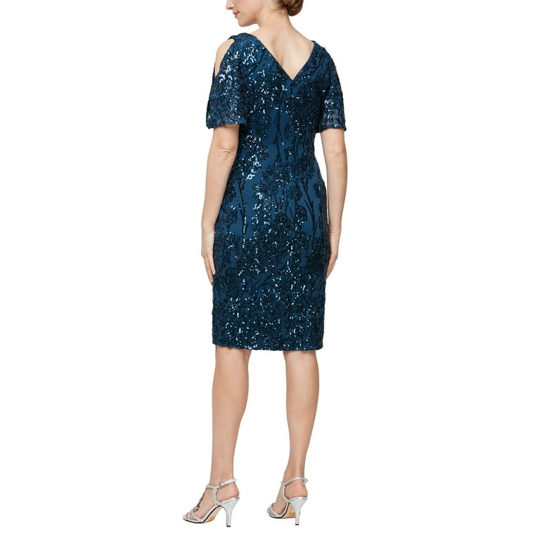 Alex Evenings Short V Neckline Sheath Dress with Cold-Shoulder Flutter Sleeves (Unisex, Deep Ocean, 6) - Walmart.com Alex Evenings Short V Neckline Sheath Dress with Cold-Shoulder Flutter Sleeves (Unisex, Deep Ocean, 6) - Walmart.com
