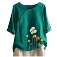 thumbnail image 1 of Women Plus Size Flower Embroidery Button Half Sleeve Vintage Blouse Top T-Shirt, 1 of 4