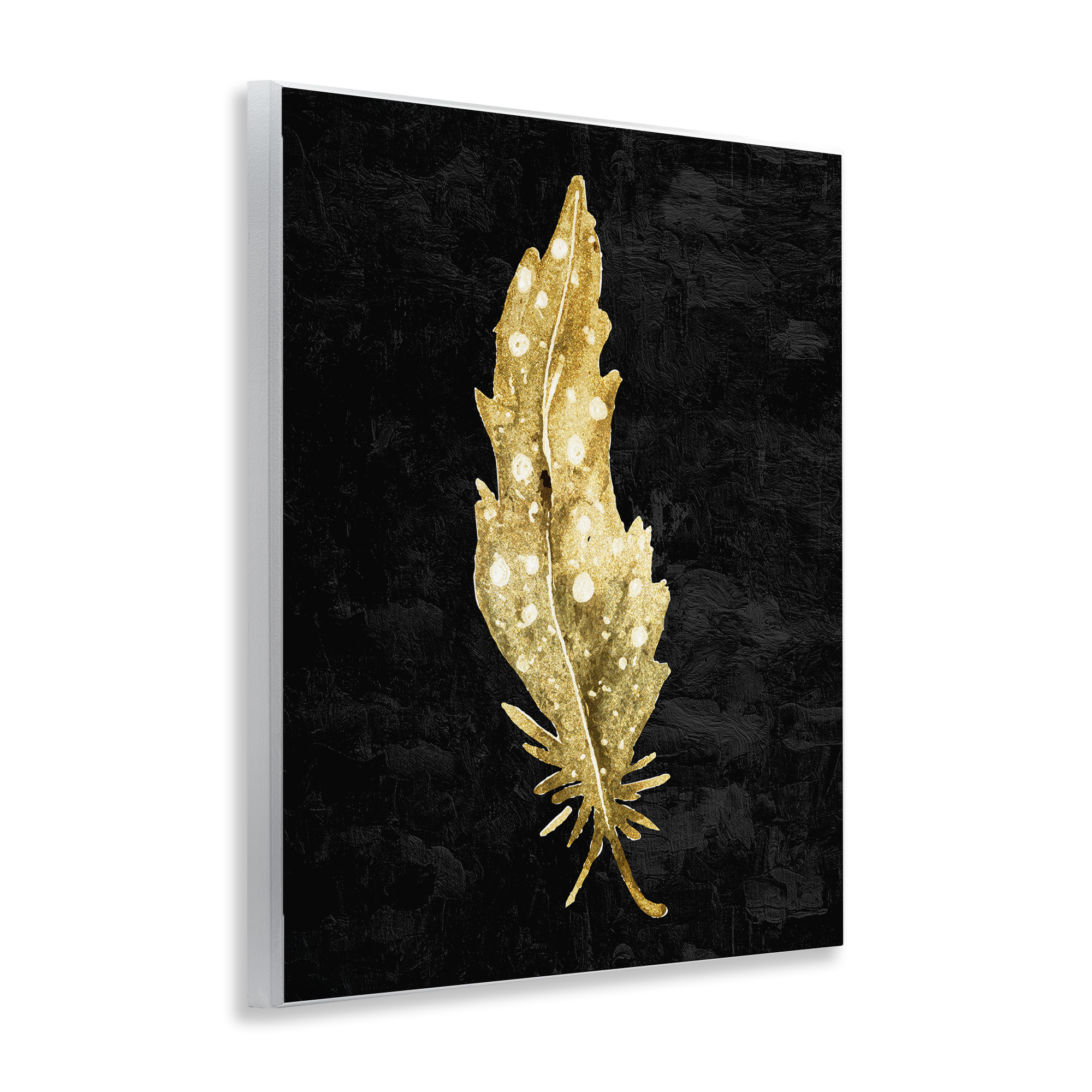 Feather On Black Wall Plaque Art, design by Kim Allen