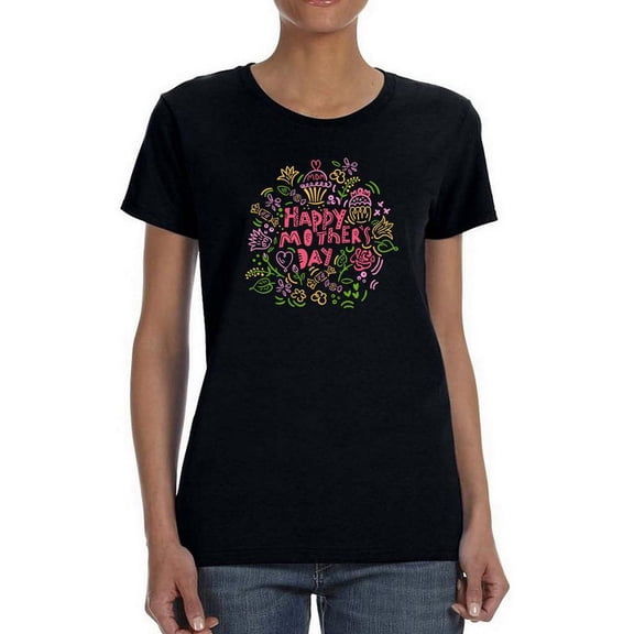 Mothers Day Lineart Cupcakes Shaped T-Shirt Women -Image by Shutterstock, Female x-Large
